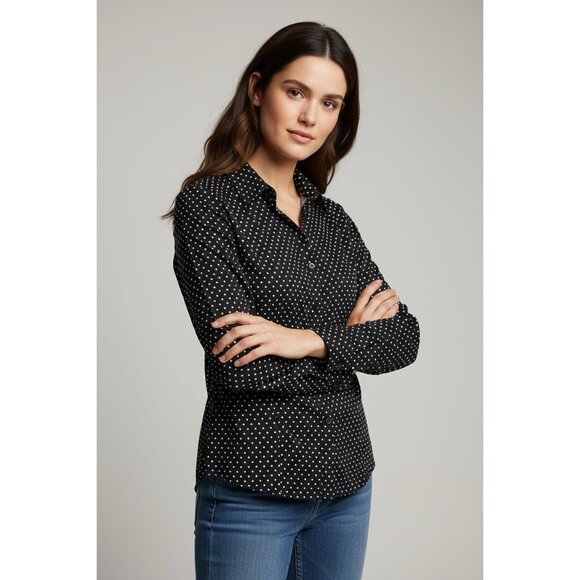 Express The Essential Shirt Button Up Long Sleeve Black/White Polka Dots Size XS - Picture 1 of 8